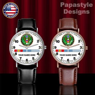 Us Army Korean War Veteran Personalized Leather Wristwatch.  Made In The Usa.