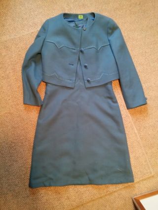 015 Vtg Aubrey Segal 100 Wool 2 Piece Jackie O Style Dress Coat Combo Lt Blue