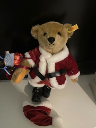 Steiff Santa Teddy Bear W/ Toy Sack Jointed Mohair 14 " Us 0155/38 Eartag