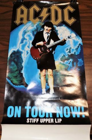 Vintage Ac/dc Concert Poster Stiff Upper Lip On Tour Now Elektra 2000 Promo Rock