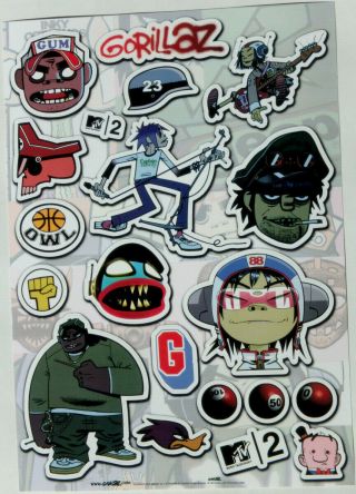 Gorillaz " Debut Sticker Set 2 " 2001 Us Emi Records Promo Only Stickers