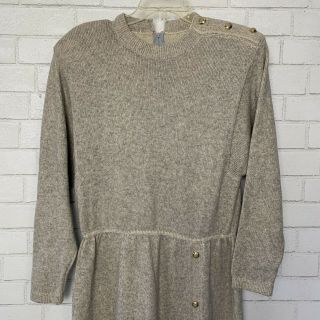 St John By Marie Gray Taupe Knit Dress Gold Buttons Ladies 14