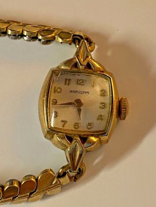 Vintage Hamilton Swiss Ladies Wristwatch 10k R.  G.  P.  Bezel S & W Flex Band