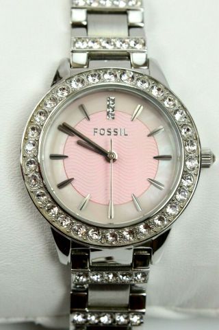 Fossil Ladies Gem Set Mother Of Pearl & Pink Dial Watch Es2189,  6 1/2 "