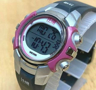 1440 Sports By Timex Lady 50m Silver Digital Alarm Chrono Watch Hour Battery