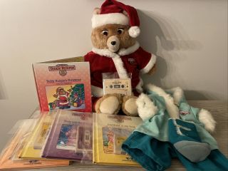 Vintage Teddy Ruxpin With 5 Books/tapes Christmas Outfit 100