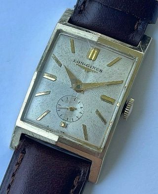 Vintage 10 K Gold Fi.  Longines Swiss Hand Winding Mens Watch W.  Elevated Crystal