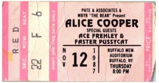 Vintage Alice Cooper W/ Ace Frehley Ticket Stub November 12 1987 Buffalo Ny