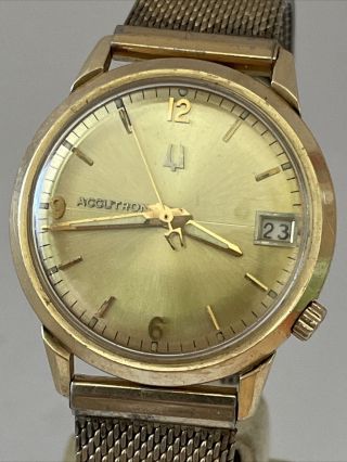 Accutron Bulova Date 218d 14k Yellow Gold Filled Case M7 1967 - Not Running