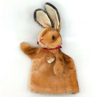 Steiff Rabbit Hand Puppet Mohair Plush 1960s Id Chest Tag Glass Eyes Vintage