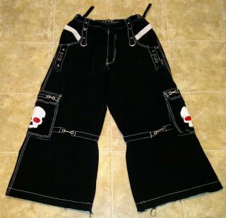 Tripp Nyc Pants Jeans Black Zippers Goth Metal Skulls Wide - Leg Medium Vintage