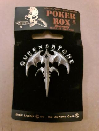Queensryche Alchemy,  Poker Rox Pewter Pin Badge Clasp Rare Deadstock Last Piece