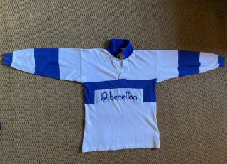 Vintage United Colors Of Benetton Striped Polo Classic 80’s Rugby Shirt Blue