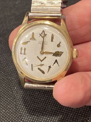 Gruen Precision Men’s Wrist Watch Vintage With Masonic Symbols