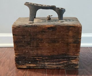 Vintage Antique Shoe Shine Box Cast Iron Shoe Rest From 1940s W/brush