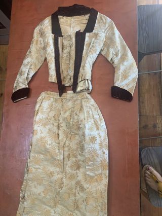 Antique Dress Bodice Jacket Velvet Silk Gold Skirt Suit Edwardian Victorian