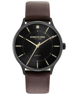Kenneth Cole York Men’s Brown Leather Strap Watch 40mm,  Black