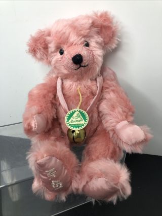 10” Hermann German Pink Mohair Jointed Teddy Bear Angel With Bell U