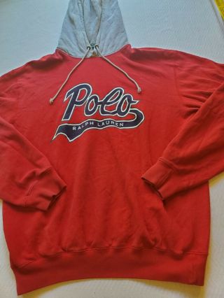 Vintage Ralph Lauren Polo Script Xl Hoodie Sweatshirt Spell Out Red 90s