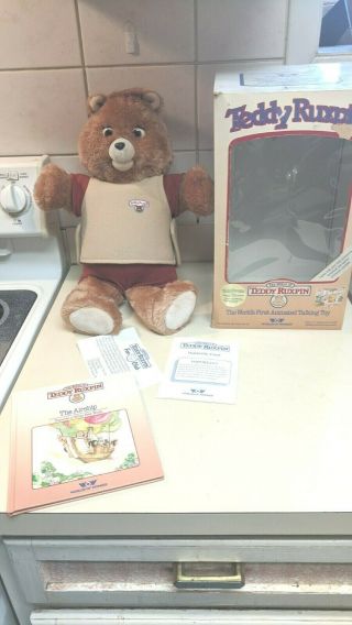 Teddy Ruxpin Bear Doll 1985 Worlds Of Wonder With Tape And Book