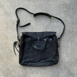 Vintage 90s 00s Filson Heavy Duty Side Bag Messenger Black Canvas Leather