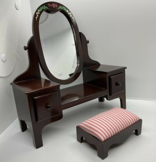 Muffy Vanderbear Vanity With Two Drawers Mirror And Bench Wooden Doll Furniture