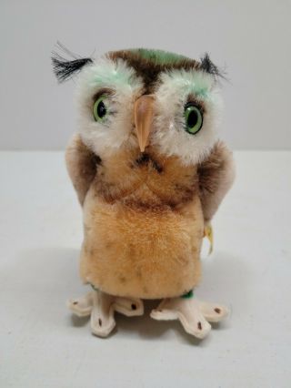 Steiff Wittie Owl Mohair Plush Bird Id Button 1960s Vintage 5.  5”