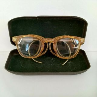 Vintage American Optical Steampunk Safety Eye Glasses Frames Metal Case Unusual