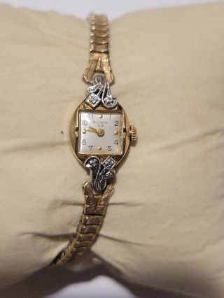Vintage 10k Gold Rolled Plate Art Deco 23 Jewels Lady Bulova Diamond Watch