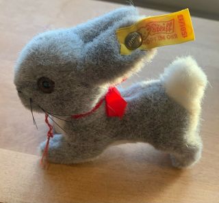 Steiff Hoppy Rabbit Gray Plush 13cm 5in Id Button Tag Vintage Bunny