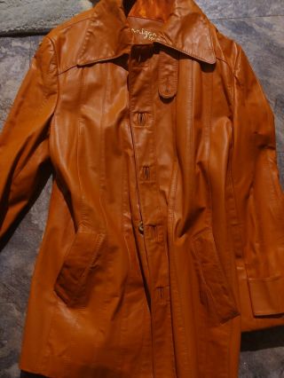 Orange Vintage Lonnigans Sport Leather Coat/jacket Mens Made In Uruguay
