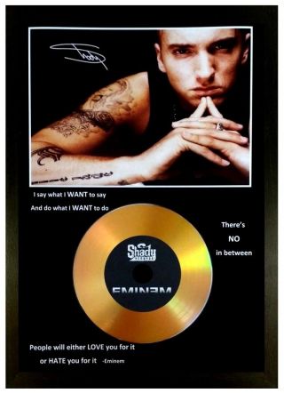 Eminem Signed Photo With Gold Presentation Cd Disc Collectable Memorabilia Gift