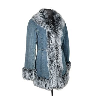 Vintage Penny Lane Afghan Denim Coat Jacket Ny Classic Faux Fur Size Medium