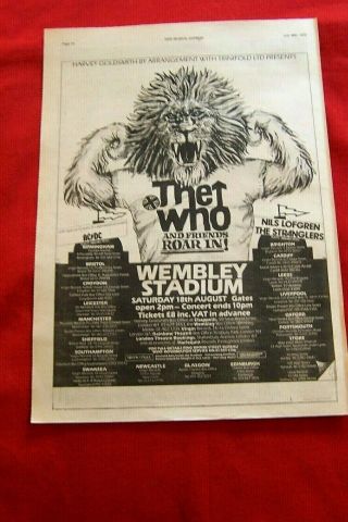 The Who Wembley Stadium Concert 1979 Vintage Press Poster Advert
