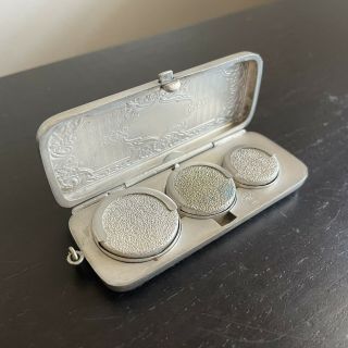 Fancy Antique German Silver Coin Holder Compact Case Dime Nickel Quarter 50.  8g
