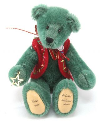 4 3/4 " World Of Miniature Bears Mohair German Teddy Bear Yule 1999 Christmas