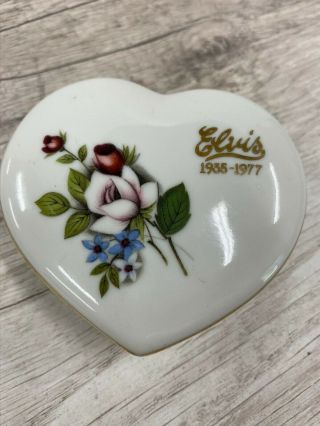 Vintage Elvis Presley Ceramic Jewelry Trinket Box Heart Shape Glass
