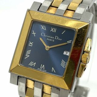 Christian Dior D71 - 200 Unisex Square Quartz Date Wristwatch Ss/gp Silver X Gold