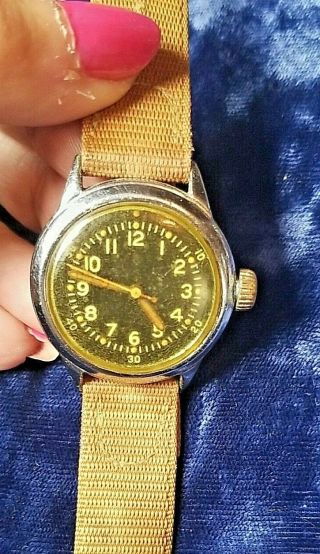 Vintage Wwii Military Waltham Fssc - 88 - W - 800 Black Face Mechanic Watch