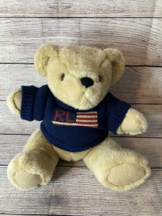 Vintage Ralph Lauren Polo Teddy Bear 14 " Jointed Plush Usa Flag Sweater 1996