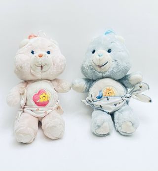 2 Vintage Kenner Care Bears Plush Baby Hugs Tugs 11 " With Diapers 1983
