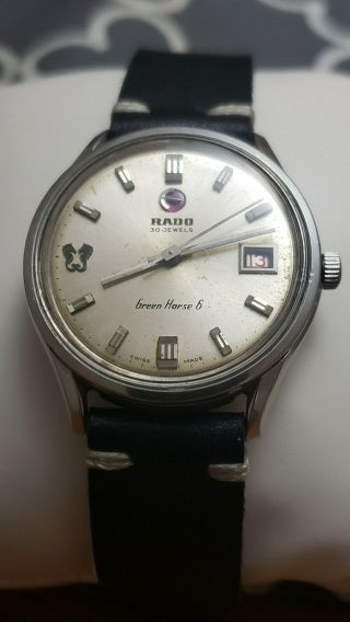 Rado 30 Jewels Green Horse 6 Watch Wind Up Wrist Watch With A Leather