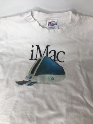 Vintage Imac Apple Computers Mens L Promo Tee White Blue Graphic T Shirt