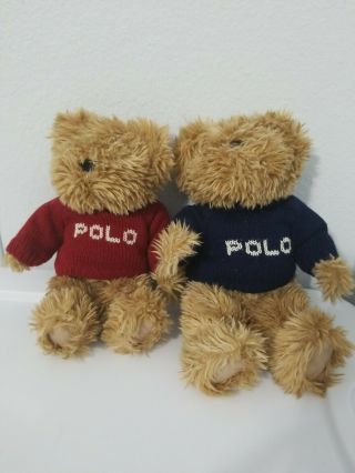Polo Ralph Lauren Teddy Bear Plush Set Of Two,  Red & Blue Sweater 2002