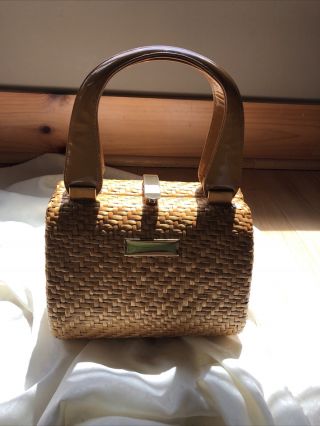 Vintage Koret Italy Italian Brown Woven Wicker Purse Handbag.