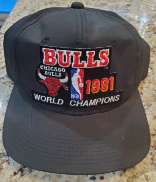 Vintage 1991 Chicago Bulls Championship Black Snapback Hat Nba World Champions