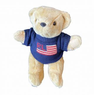Vtg Ralph Lauren Polo Teddy Bear 14 " Plush Usa American Flag Sweater 1996 Doll