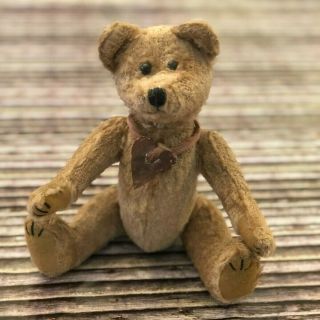 Vintage Brown Teddy Bear Plush Articulated Jointed Limbs 11 ",  7.  5 " Seated