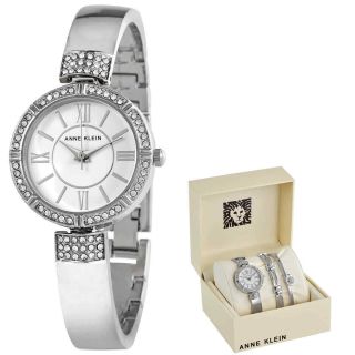 Anne Klein Quartz Crystal White Dial Ladies Watch And Bracelet Set Ak/3295svst