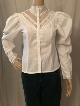 Vintage Jessicas Gunne Sax Victorian Style Blouse Shirt Top White Cotton Small